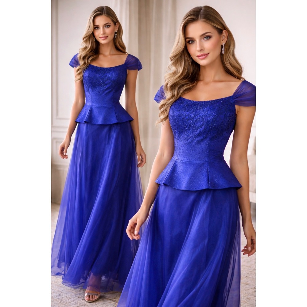 Coty USA Cobalt Blue Beaded Peplum Skirt Set,Rare! M, Fairy,Vintage,90's, Formal